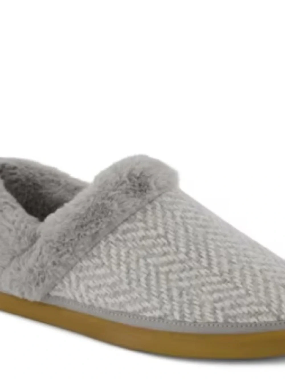 Toms Women's Gray Faux-Fur Cuff Slip-On Slippers - Picture 7 of 10